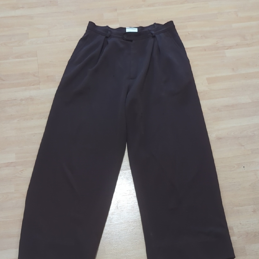 Yves Saint Laurent rive gauche. Wide-Leg dark Brown wool trousers. Size 44